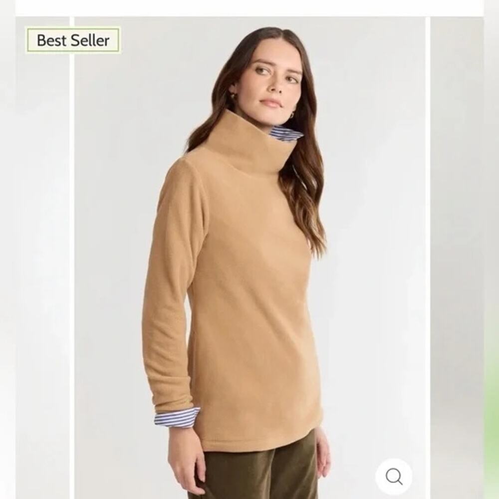 Dudley Stephens Fleece Turtleneck Long Sleeve Pullover Sweater Tan Camel Small